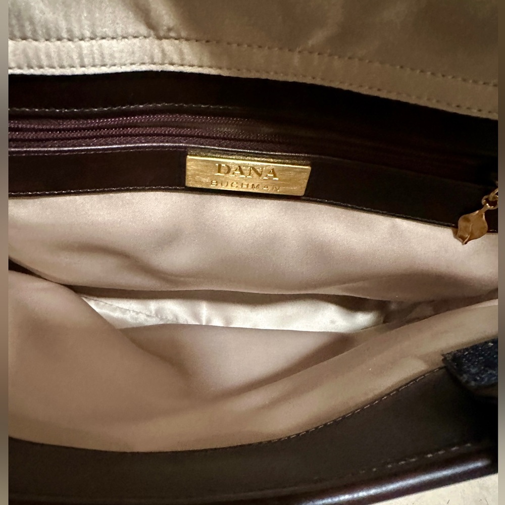 Dana Buchman Leather w/Leopard Pony Fur Tote & Gold Details - Picture 11 of 11